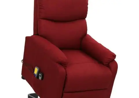 Fotoliu de masaj cu ridicare, roșu vin, material textil - 2/5