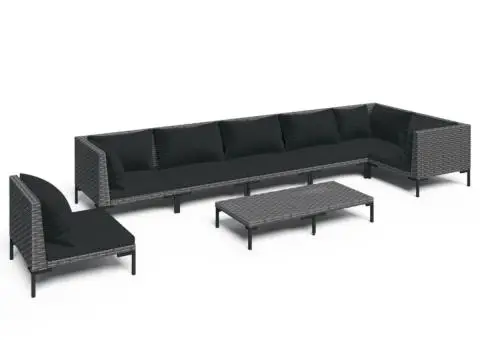 Set mobilier de grădină cu perne 8 piese gri închis poliratan - 2/5