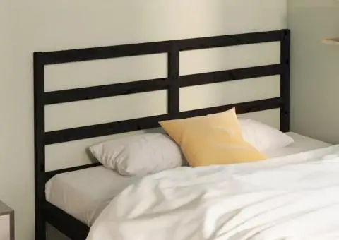 Tăblie de pat, negru, 146x4x100 cm, lemn masiv de pin - 1/5