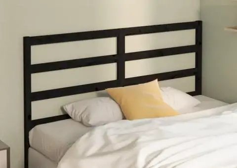 Tăblie de pat, negru, 146x4x100 cm, lemn masiv de pin - 3/5