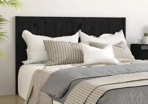 Tăblie de pat, negru, 125,5x4x100 cm, lemn masiv de pin - 1/5