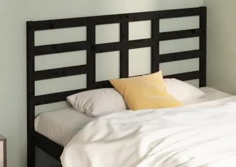 Tăblie de pat, negru, 126x4x104 cm, lemn masiv de pin - 1/5