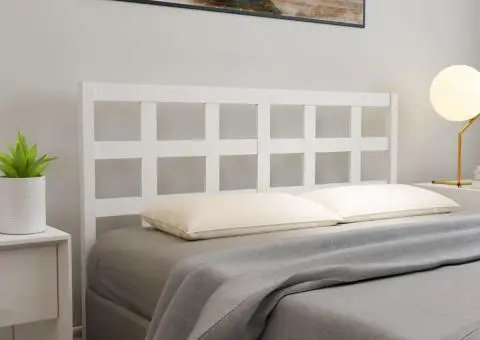 Tăblie de pat, alb, 145,5x4x100 cm, lemn masiv de pin - 1/5