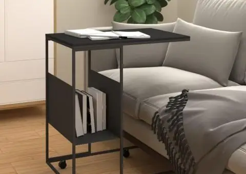 Masă laterală cu roți, negru, 55x36x63,5 cm, lemn prelucrat - 1/5