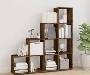 vidaXL Bibliotecă în trepte, stejar fumuriu, 142 cm, lemn compozit