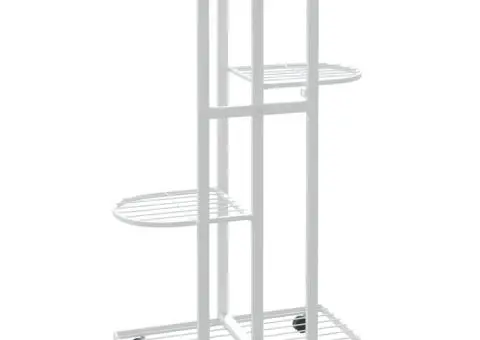 Suport de flori cu 4 etaje, cu roți, alb, 44x23x80 cm, fier - 5/5