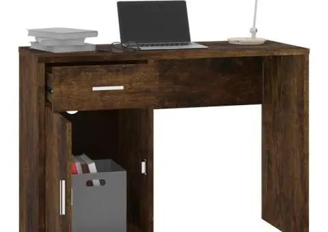 Birou cu sertar și dulap, stejar fumuriu, 100x40x73 cm, lemn - 4/5
