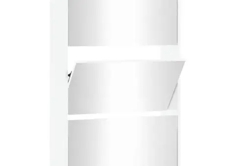 Pantofar cu oglindă, 3 niveluri, Alb extralucios, 63x17x102,5cm - 2/5