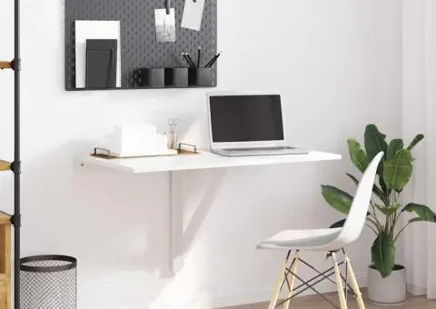 Masă perete pliantă alb extralucios 100x60x56 cm lemn compozit - 3/5