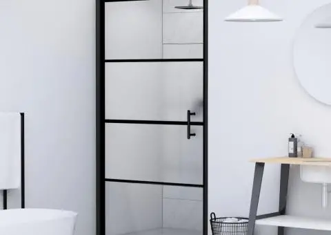 Ușă de duș, negru, 91x195 cm, sticlă securizată semi-mată - 1/5