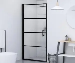 vidaXL Ușă de duș, negru, 91x195 cm, sticlă securizată semi-mată