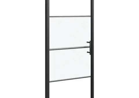 Ușă de duș, negru, 91x195 cm, sticlă securizată semi-mată - 2/5