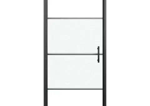 Ușă de duș, negru, 91x195 cm, sticlă securizată semi-mată - 3/5