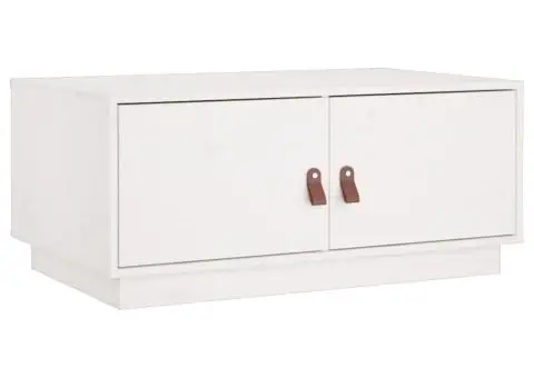 Măsuță de cafea, alb, 80x50x35 cm, lemn masiv de pin - 2/5