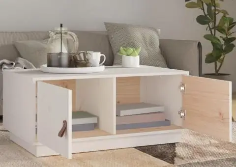 Măsuță de cafea, alb, 80x50x35 cm, lemn masiv de pin - 3/5