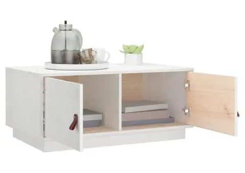 Măsuță de cafea, alb, 80x50x35 cm, lemn masiv de pin - 5/5