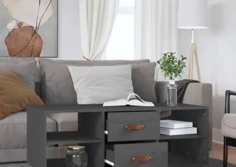 Măsuță de cafea, gri, 100x50x41 cm, lemn masiv de pin - 3/5