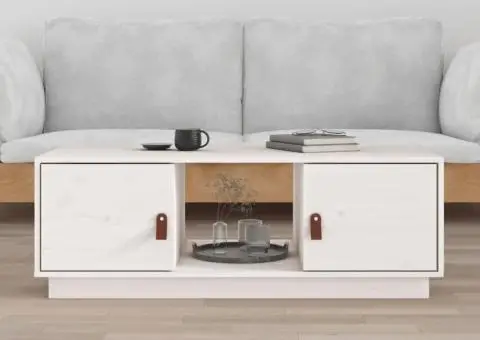 Măsuță de cafea, alb, 100x50x35 cm, lemn masiv de pin - 1/5