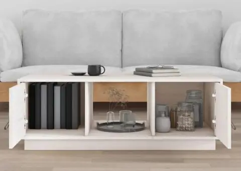 Măsuță de cafea, alb, 100x50x35 cm, lemn masiv de pin - 3/5