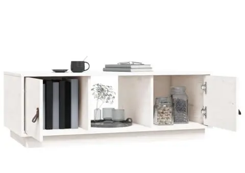 Măsuță de cafea, alb, 100x50x35 cm, lemn masiv de pin - 5/5