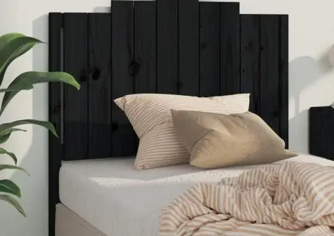 Tăblie de pat, negru, 106x4x110 cm, lemn masiv de pin - 1/5