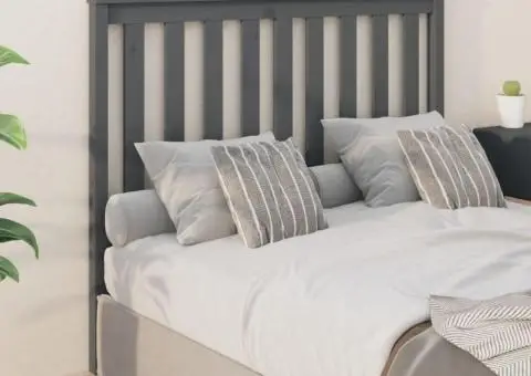 Tăblie de pat, gri, 146x6x101 cm, lemn masiv de pin - 1/5