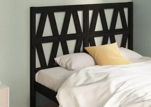 Tăblie de pat, negru, 146x4x100 cm, lemn masiv de pin - 1/5