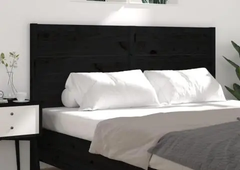 Tăblie de pat, negru, 126x4x100 cm, lemn masiv de pin - 4/5