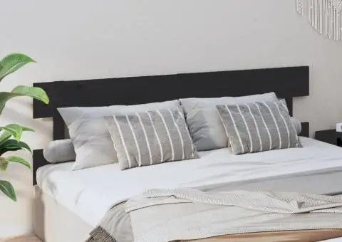 Tăblie de pat, negru, 204x3x81 cm, lemn masiv de pin - 4/5