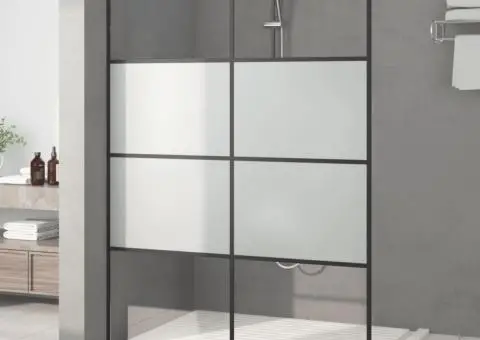 Perete cabină duș walk-in negru 140x195 cm sticlă ESG semi-mată - 1/5