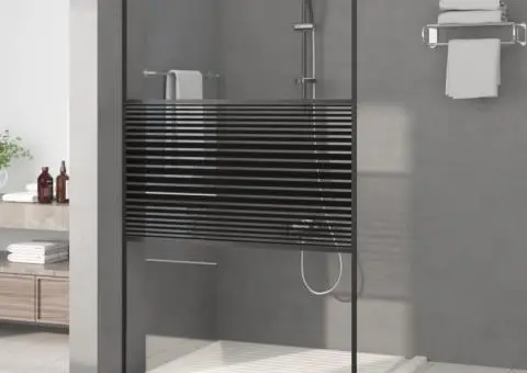 Paravan de duș walk-in negru 115x195 cm sticlă ESG transparentă - 1/5