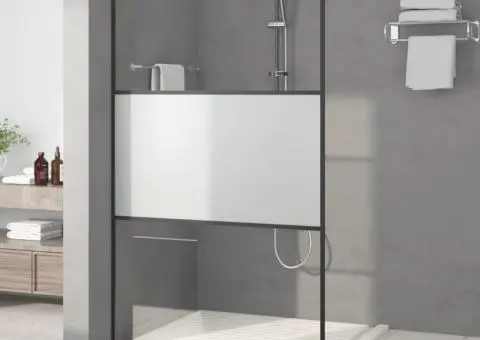 Perete cabină duș walk-in negru 115x195 cm sticlă ESG semi-mată - 1/5