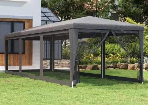 Cort de petrecere cu 8 pereți din plasă, antracit, 3x9 m, HDPE - 1/5