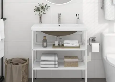 Cadru lavoar baie cu chiuvetă încorporată, alb, fier - 1/5