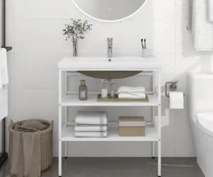 vidaXL Cadru lavoar baie cu chiuvetă încorporată, alb, fier