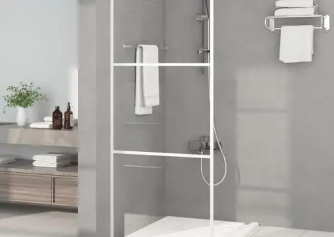 Paravan de duș walk-in, alb, 80x195 cm, sticlă ESG transparentă - 1/5