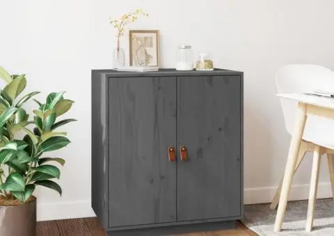 Dulap, gri, 65,5x40x75 cm, lemn masiv de pin - 1/5