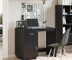 vidaXL Birou, negru, 95x50x75 cm, lemn masiv de pin