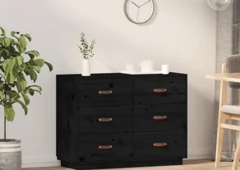 Dulap, negru, 100x40x75 cm, lemn masiv de pin - 1/5