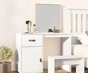 vidaXL Masă de toaletă, alb, 95x50x134 cm, lemn masiv de pin