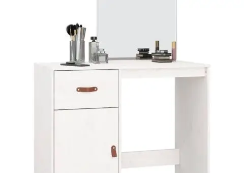 Masă de toaletă, alb, 95x50x134 cm, lemn masiv de pin - 4/5