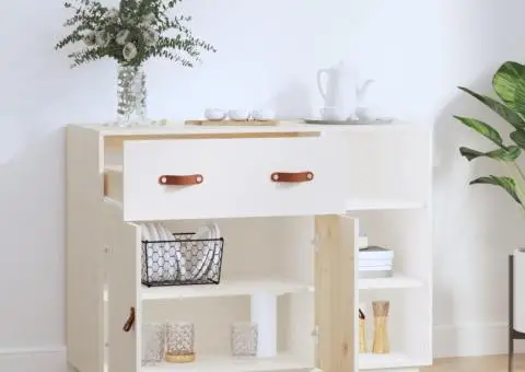 Dulap, alb, 98,5x40x75 cm, lemn masiv de pin - 3/5