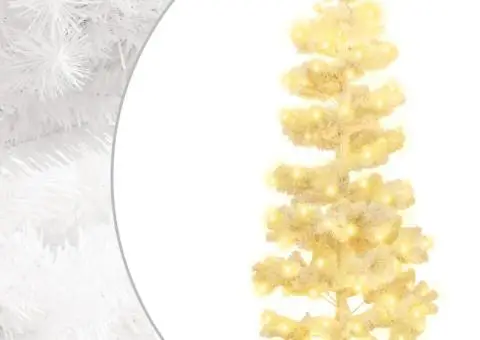 Brad Crăciun pre-iluminat ondulat cu suport, alb, 180 cm, PVC - 1/5