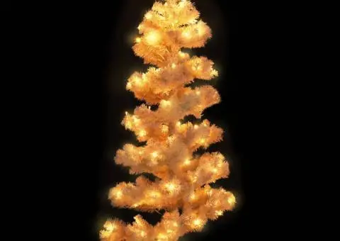 Brad Crăciun pre-iluminat ondulat cu suport, alb, 180 cm, PVC - 3/5