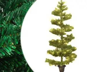 vidaXL Brad Crăciun pre-iluminat ondulat cu ghiveci verde 120 cm PVC