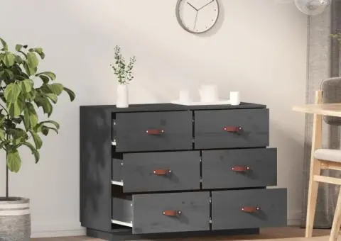 Dulap, gri, 100x40x75 cm, lemn masiv de pin - 3/5