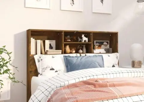 Tăblie de pat cu dulap, stejar fumuriu, 120x19x103,5 cm - 1/5