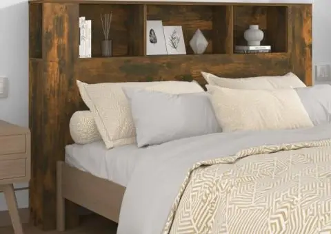 Tăblie de pat cu dulap, stejar afumat, 160x18,5x104,5 cm - 1/5