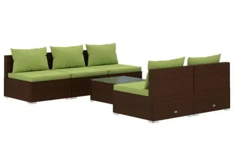 Set mobilier de grădină cu perne, 6 piese, maro, poliratan - 2/5