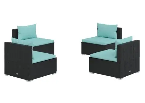 Set mobilier de grădină cu perne, 4 piese, negru, poliratan - 2/5